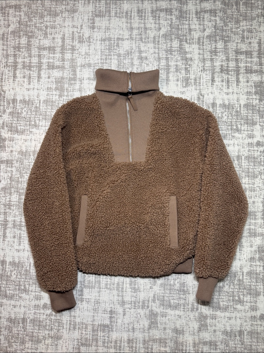 Kit and Ace Men's Brown Sherpa Zip Mock-Neck Pullover